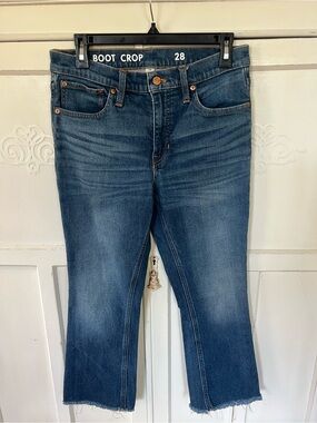 J.Crew 9" Billie Demi Boot Crop Jeans Women's  28 Blue Stretch Denim Frayed Hem